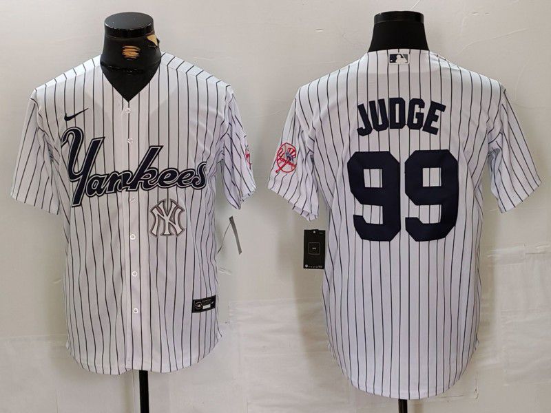 Men New York Yankees #99 Judge White stripe Three generations of joint names Nike 2024 MLB Jersey style 4->new york yankees->MLB Jersey